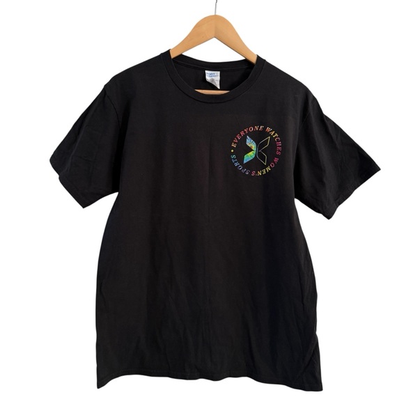 Everyone Watches Women's Sports T-Shirt Black Rainbow Short Sleeve Tee Medium - Picture 8 of 8